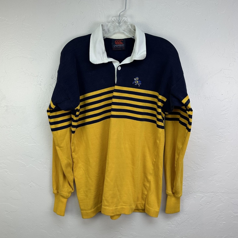 Vintage Canterbury Rugby Shirt Mens XL Navy Yellow Long Sleeve Made NZ 90s